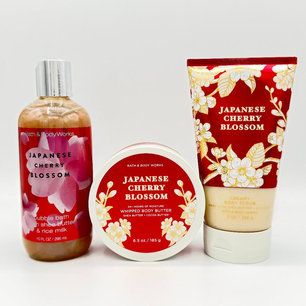 Japanese Cherry Blossom Bath & Body Works Bundle: Bubble Bath, Butter & Scrub
